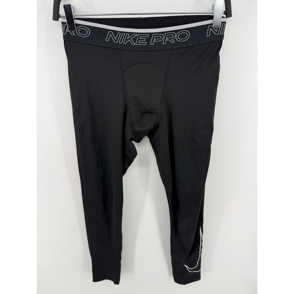 Nike Pro Leggings Mens MT Tight Fit 3/4 Length Black Dri Fit Swoosh Logo